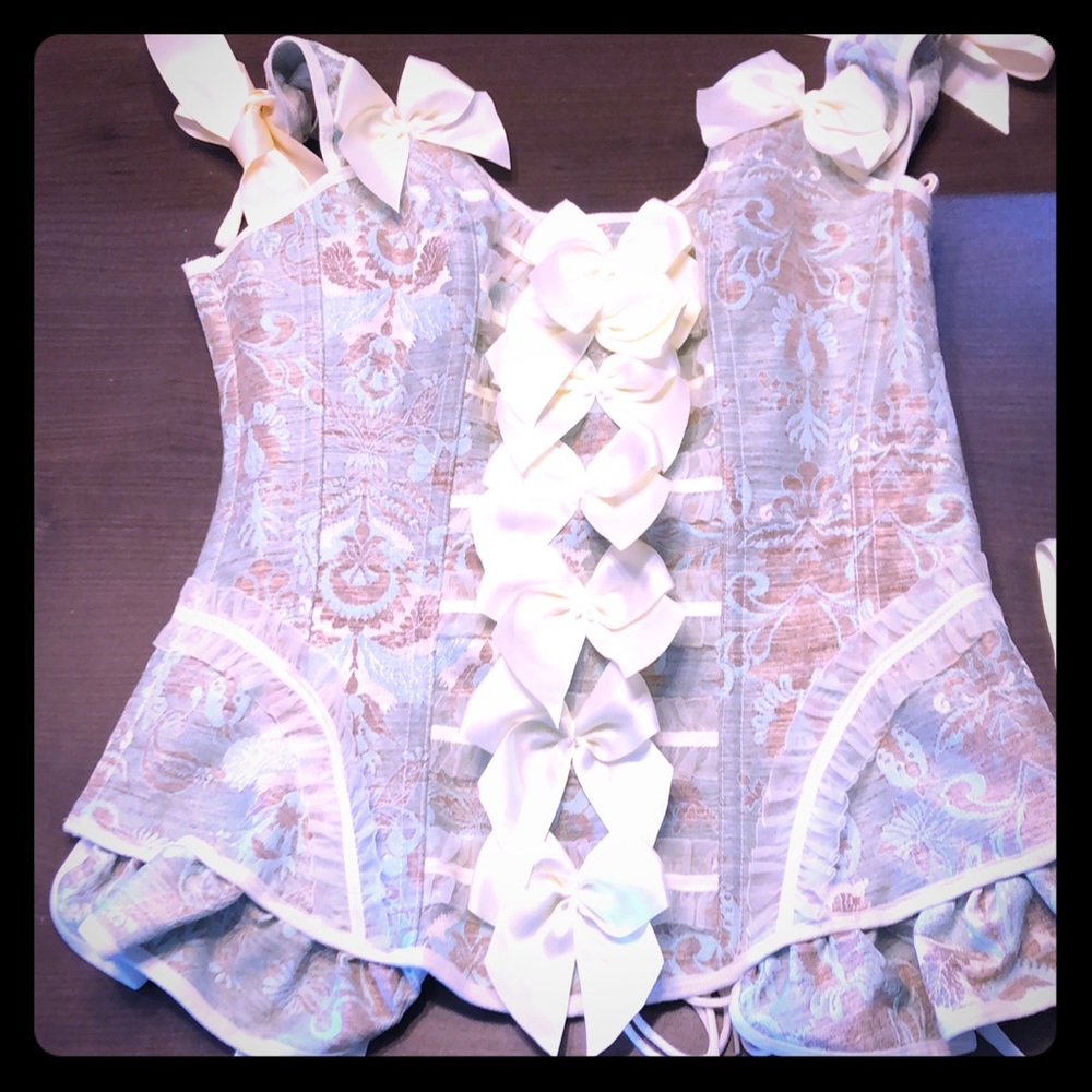 Blue, ivory, brown corset